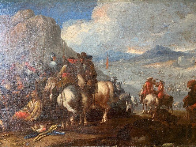 Pandolfo Reschi (1640-1696) - Soldiers\' Dialogue- Oil On Canvas -photo-2