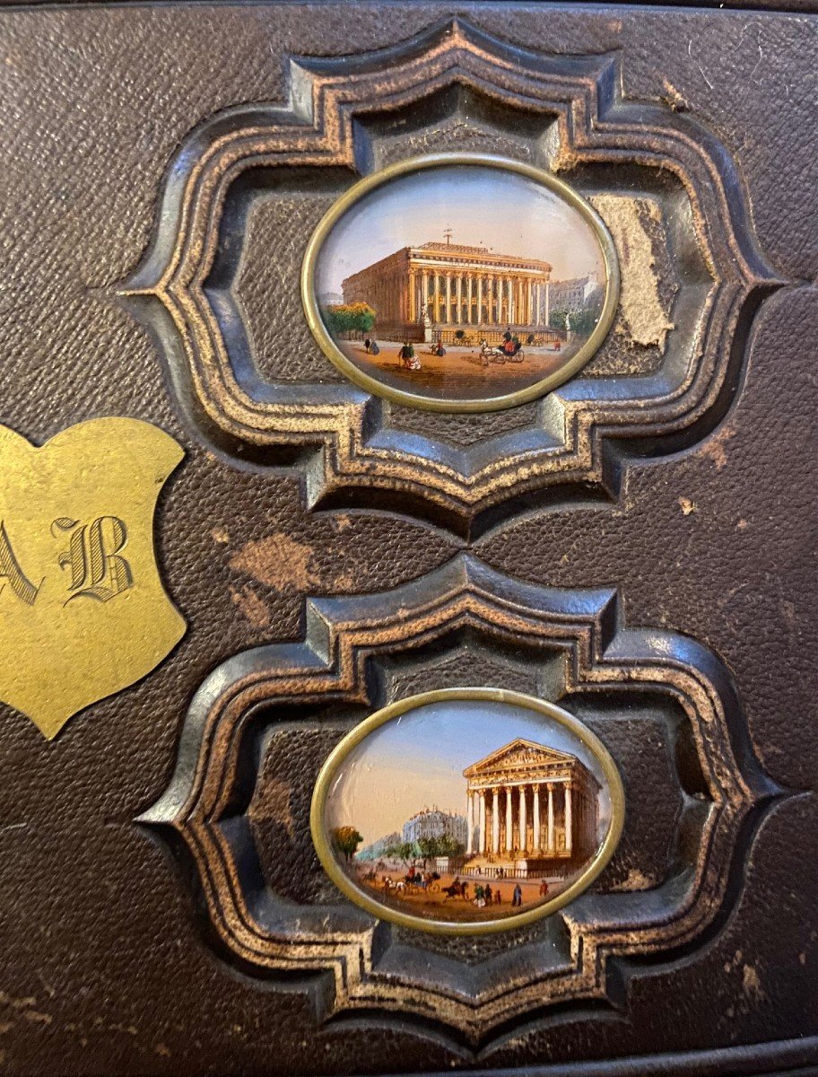 Leather Photo Album With Four Color Miniatures Of Views Of Paris - Circa 1860-photo-4