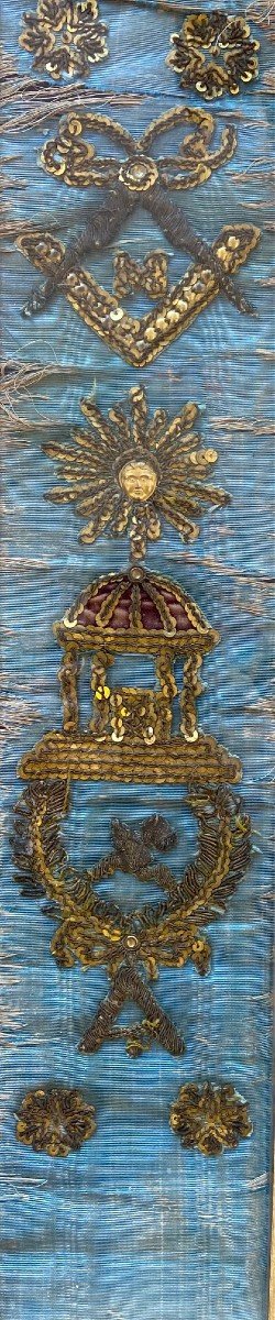 Master Cord - French Rite - Canetille Embroidery On Moiré Fabric - Late 18th Century-photo-1