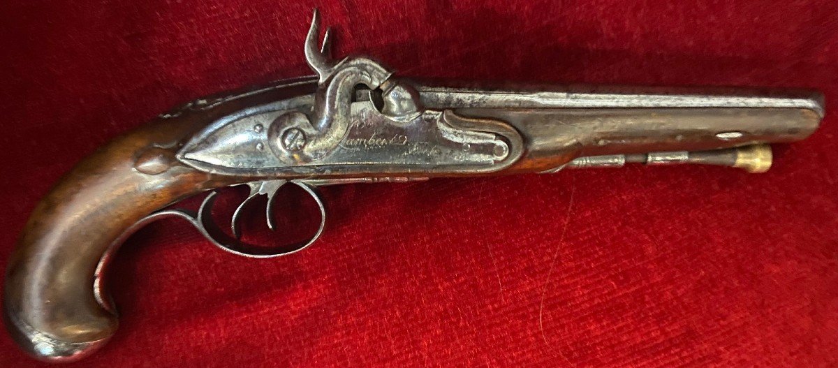 Transformed Flintlock Pistol Double Barrel Percussion Signed “lambert Dit Biron”