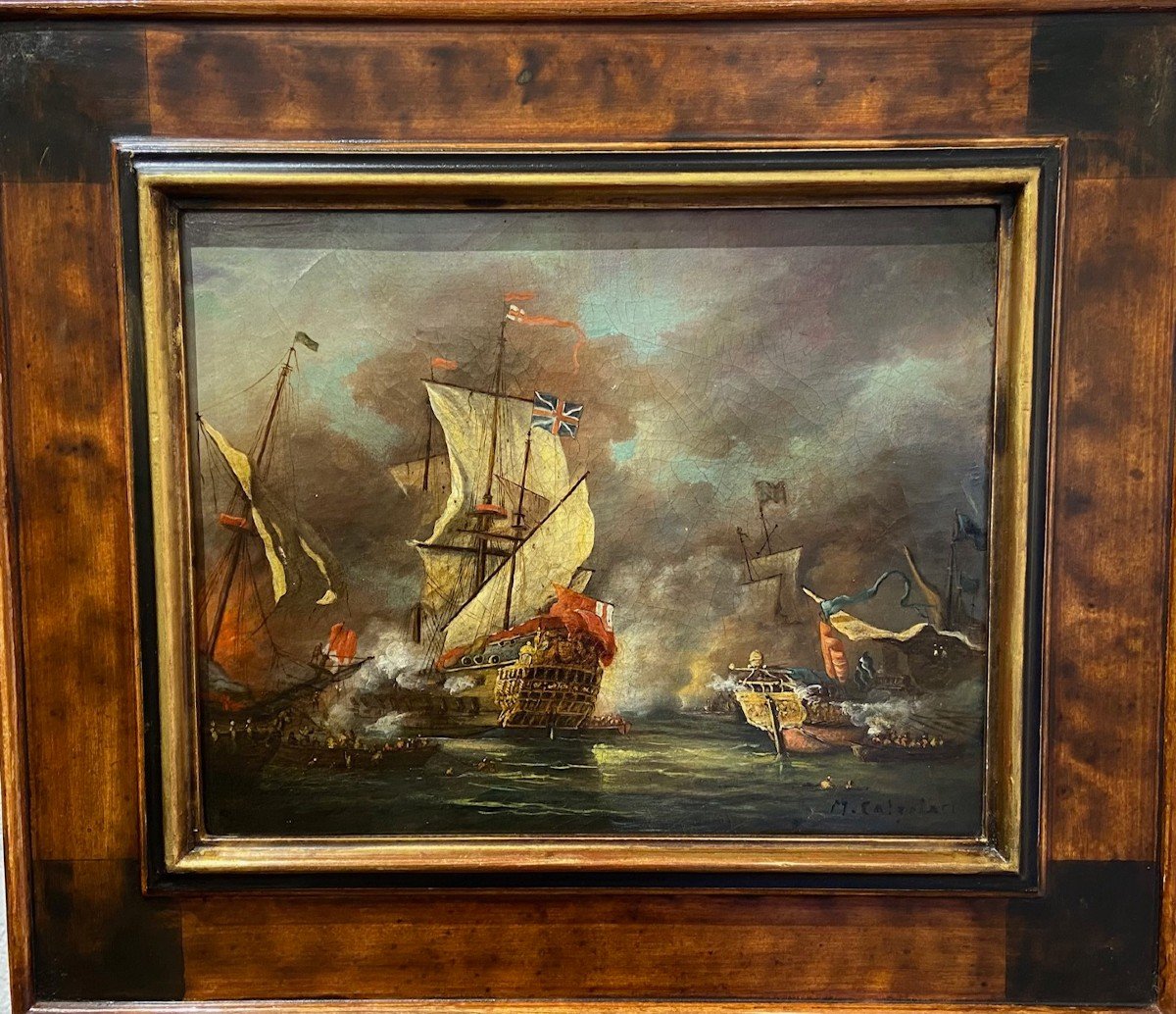 M. Calzolari (xix-xx) - The Battle Of Trafalgar - Oil On Canvas -photo-1