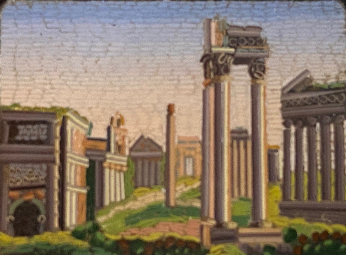 Médaillon en Micro Mosaïque - Ruines Romaines - Début XIX Siècle-photo-2