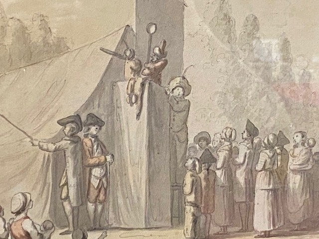 "the Puppeteer" - Original Pen And Black Ink Drawing, Watercolor - Empire Period-photo-3