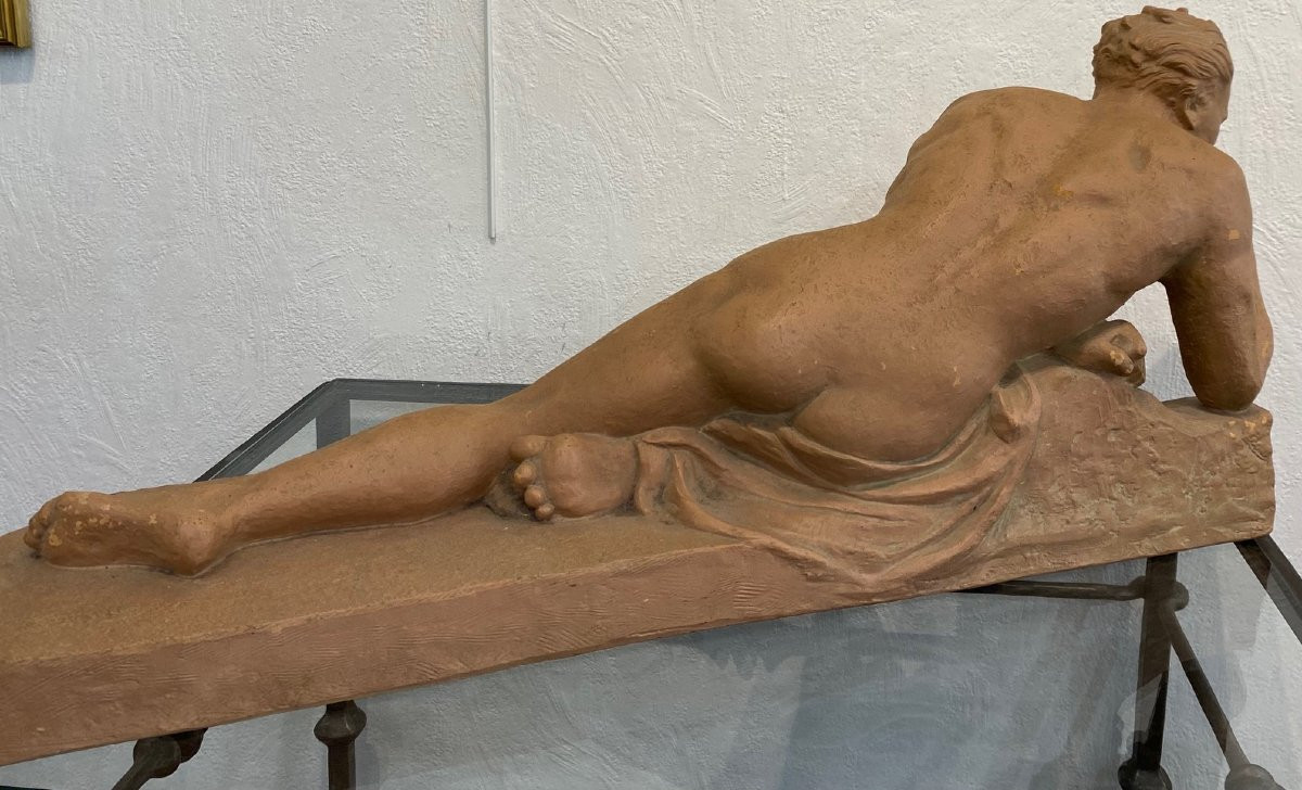  Sculpture en terre cuite patinée signée J. DALBREUSE  - Athlète se reposant - ART DECO-photo-1