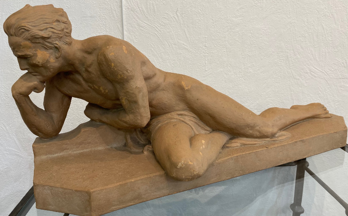  Sculpture en terre cuite patinée signée J. DALBREUSE  - Athlète se reposant - ART DECO