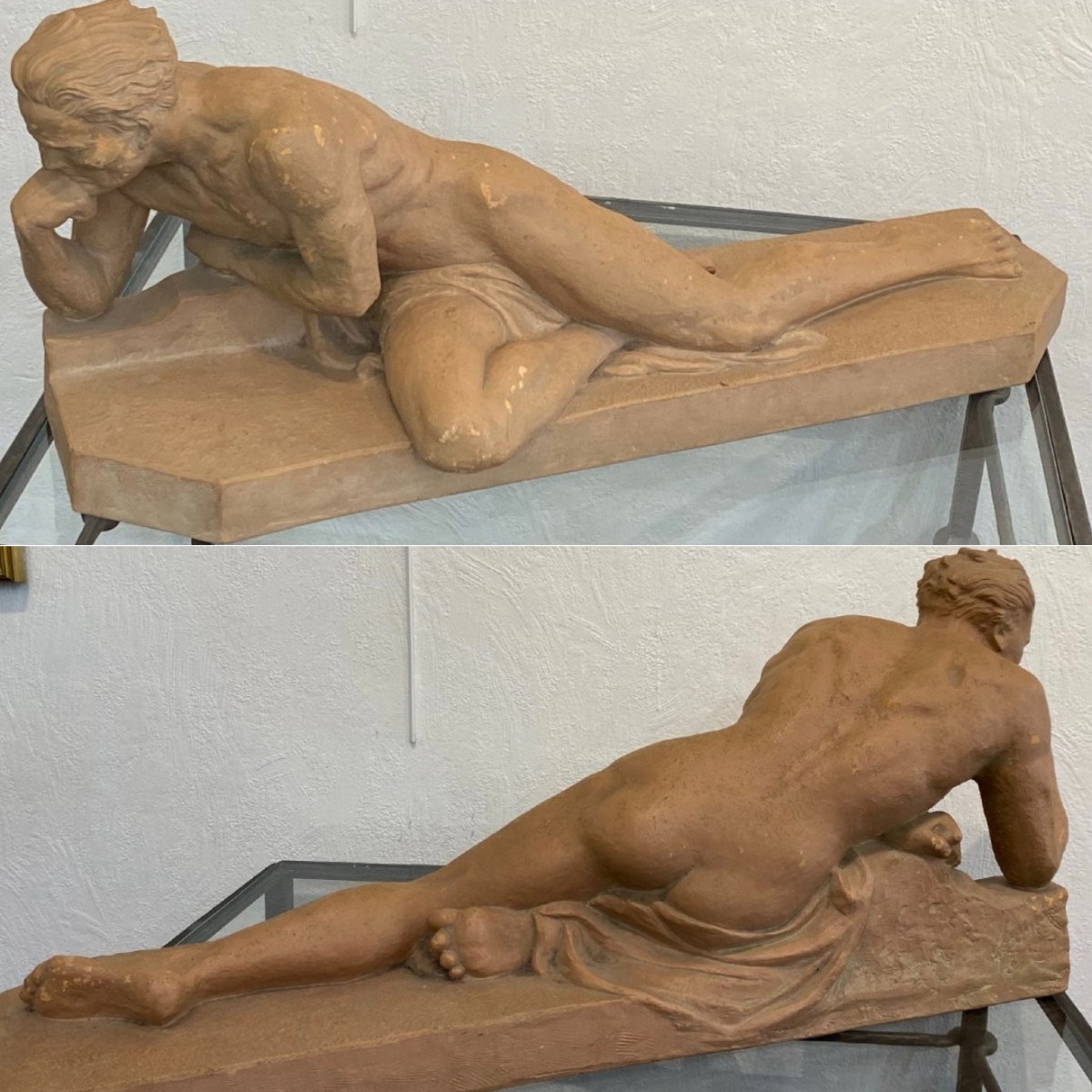  Patinated Terracotta Sculpture Signed J. Dalbreuse - Athlete Resting - Art Deco