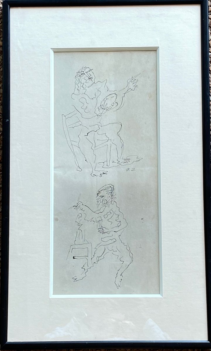 Ossip ZADKINE (1890-1967) - Etude de personnages - Sculpteur et Peintre - Encre noire-photo-1