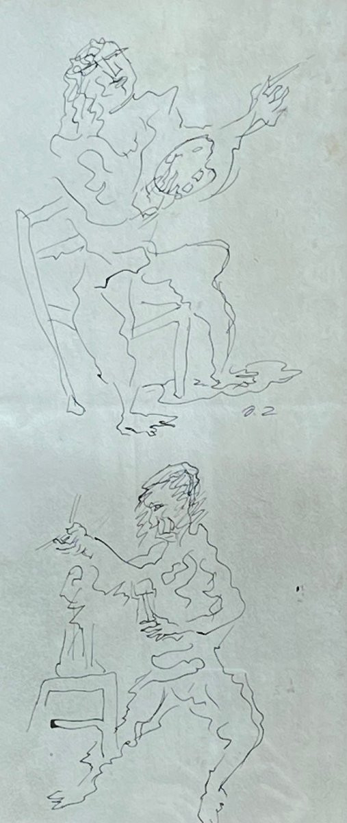 Ossip ZADKINE (1890-1967) - Etude de personnages - Sculpteur et Peintre - Encre noire-photo-2