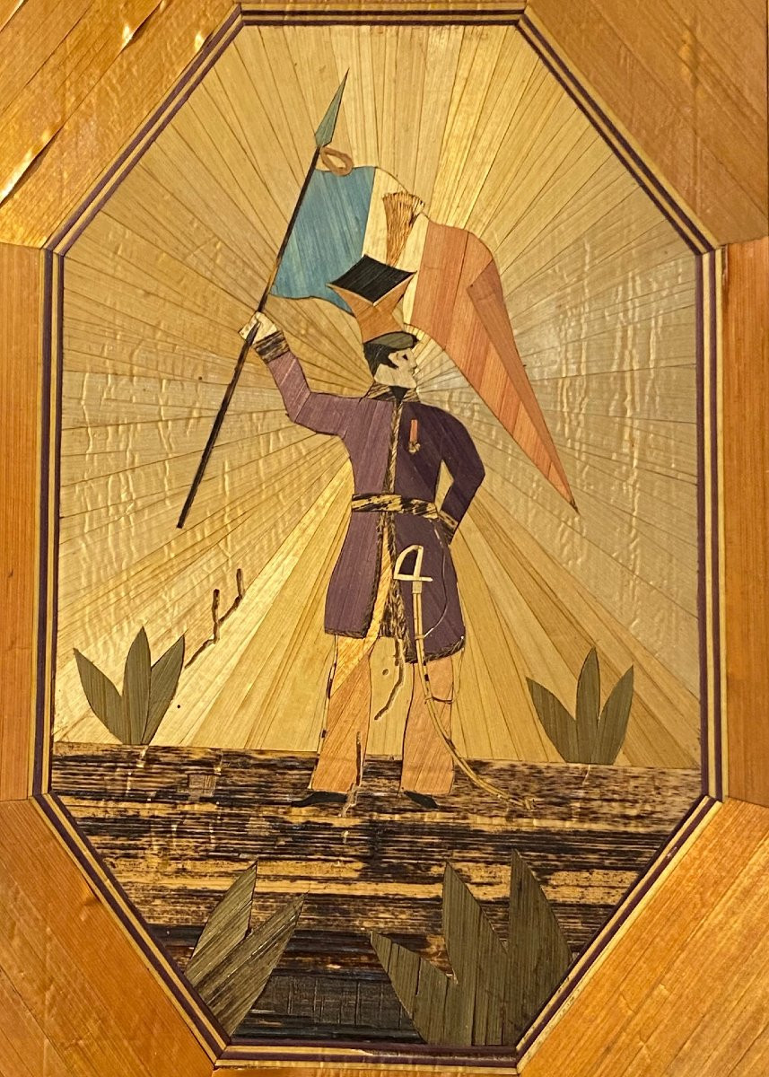 LANCIER POLONAIS au drapeau Français - Marquetterie de Paille - (Circa 1804-1821)-photo-2