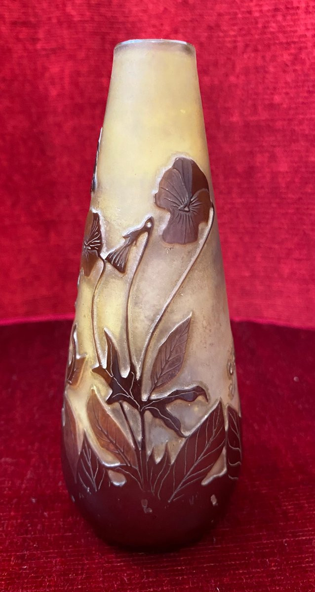 Galle Establishment - Galle Vase With Cameo Pansy Decoration - Height: 14 Cm - Art Nouveau-photo-3