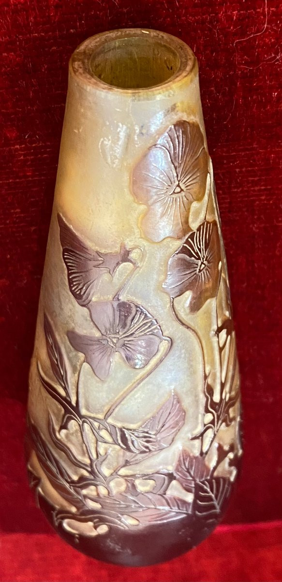 Galle Establishment - Galle Vase With Cameo Pansy Decoration - Height: 14 Cm - Art Nouveau-photo-1