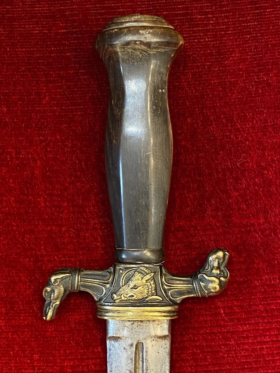 DAGUE DE CHASSE à la fusée en corne signé JF BACKES  - XIX  Siècle-photo-2
