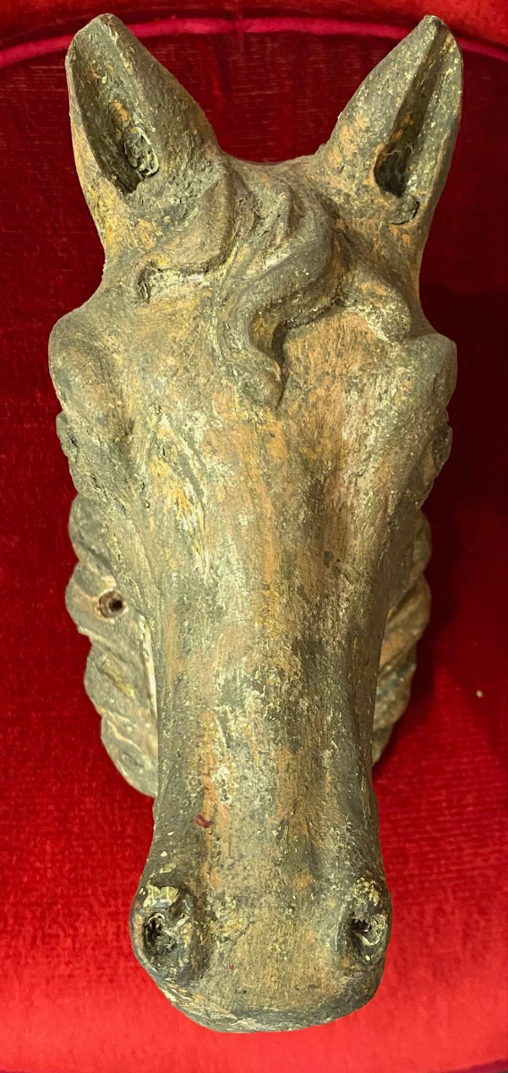 Paire de tête de Chevaux sculpté en bois - Provenance : Haras -  Circa 1850-photo-2