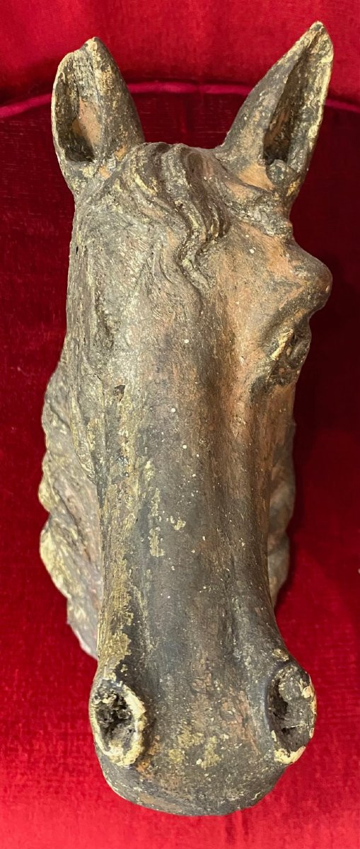 Paire de tête de Chevaux sculpté en bois - Provenance : Haras -  Circa 1850-photo-1