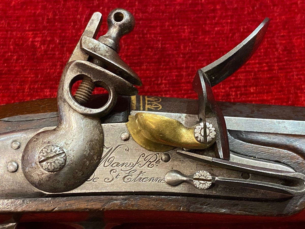 Paire de pistolets d'Officier à silex signée "Manufacture Royale de St Etienne"- Circa 1815-photo-3
