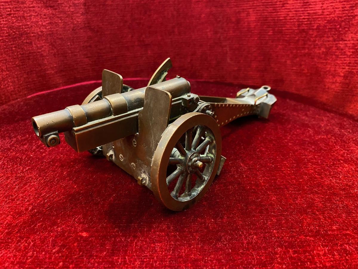Bronze Model Of The 155mm Rimailho Ctr Cannon, Model 1904.-photo-2