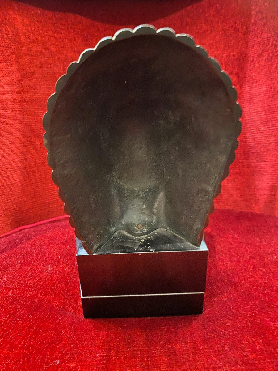 Georges GARREAU (1885-1955) - Cendrier ART DECO en bronze et marbre au buste d'INDIEN-photo-4