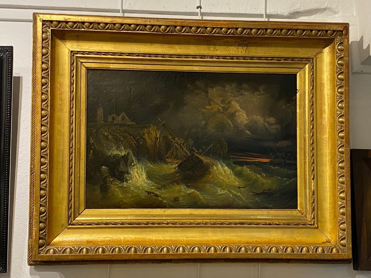 Théodore Gudin (1802-1880) - Shipwrecks Off Pointe Saint-mathieu - Oil On Canvas -photo-2