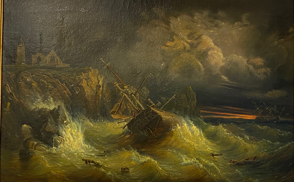Théodore Gudin (1802-1880) - Shipwrecks Off Pointe Saint-mathieu - Oil On Canvas 