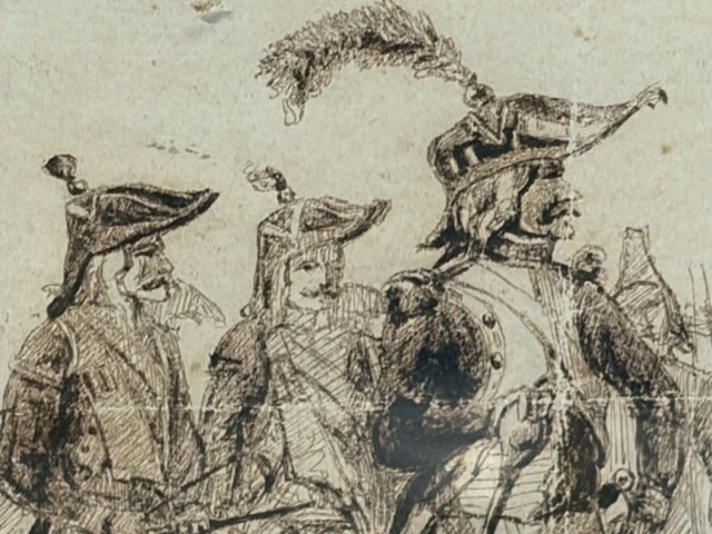 Ink Drawing - Head Of Column Of The Foot Grenadiers Of The Consular Guard - Empire-photo-1