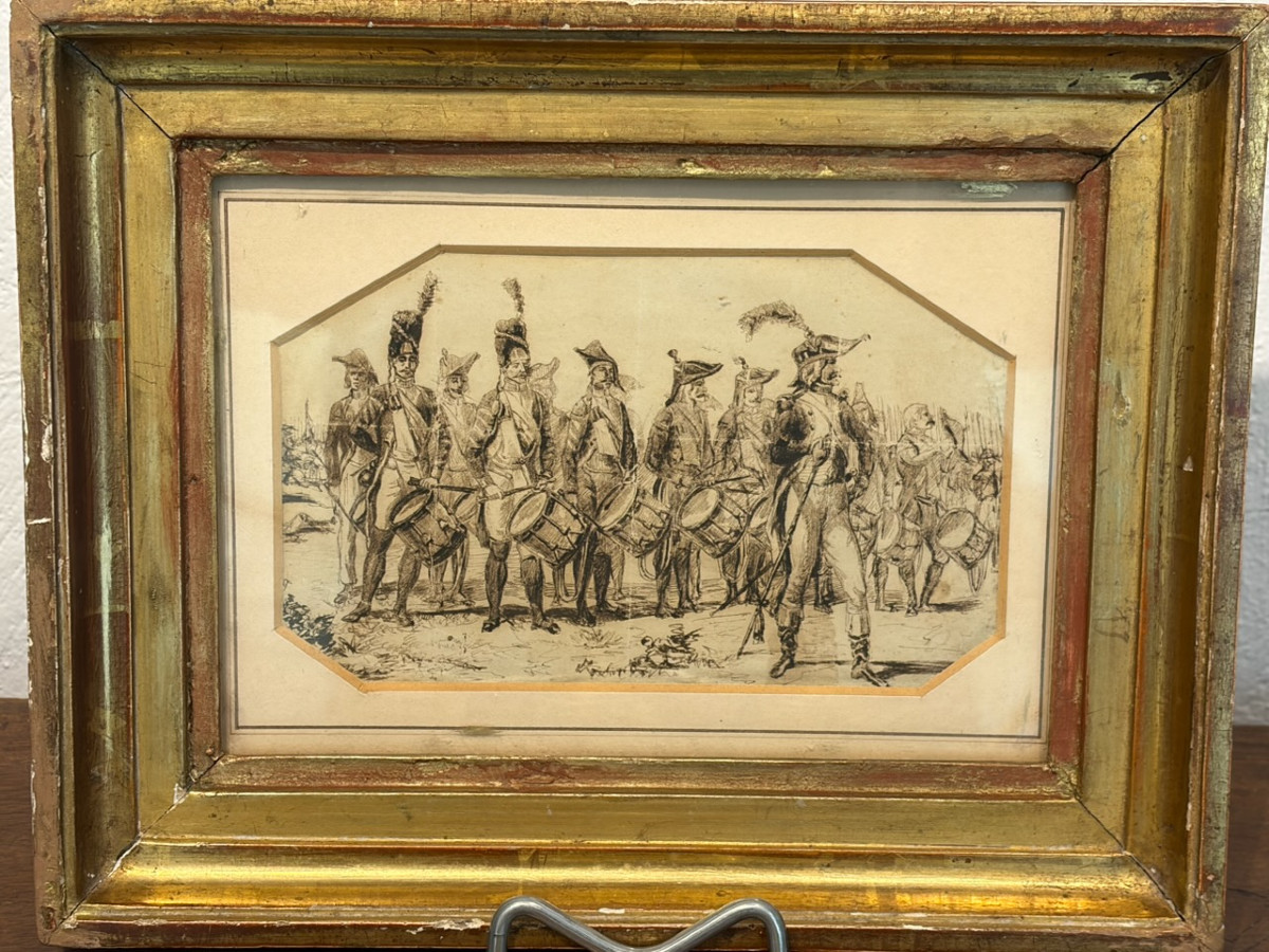 Ink Drawing - Head Of Column Of The Foot Grenadiers Of The Consular Guard - Empire