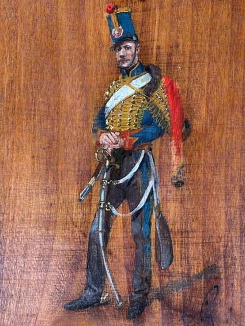 Wilder M. Darling (1856-1933) - Officer Of The 4th Regiment Of Hussars - Painting On Panel-photo-2