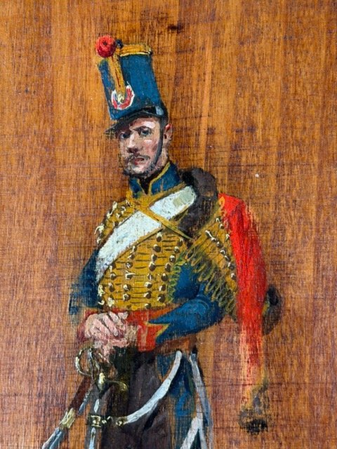 Wilder M. Darling (1856-1933) - Officer Of The 4th Regiment Of Hussars - Painting On Panel-photo-2