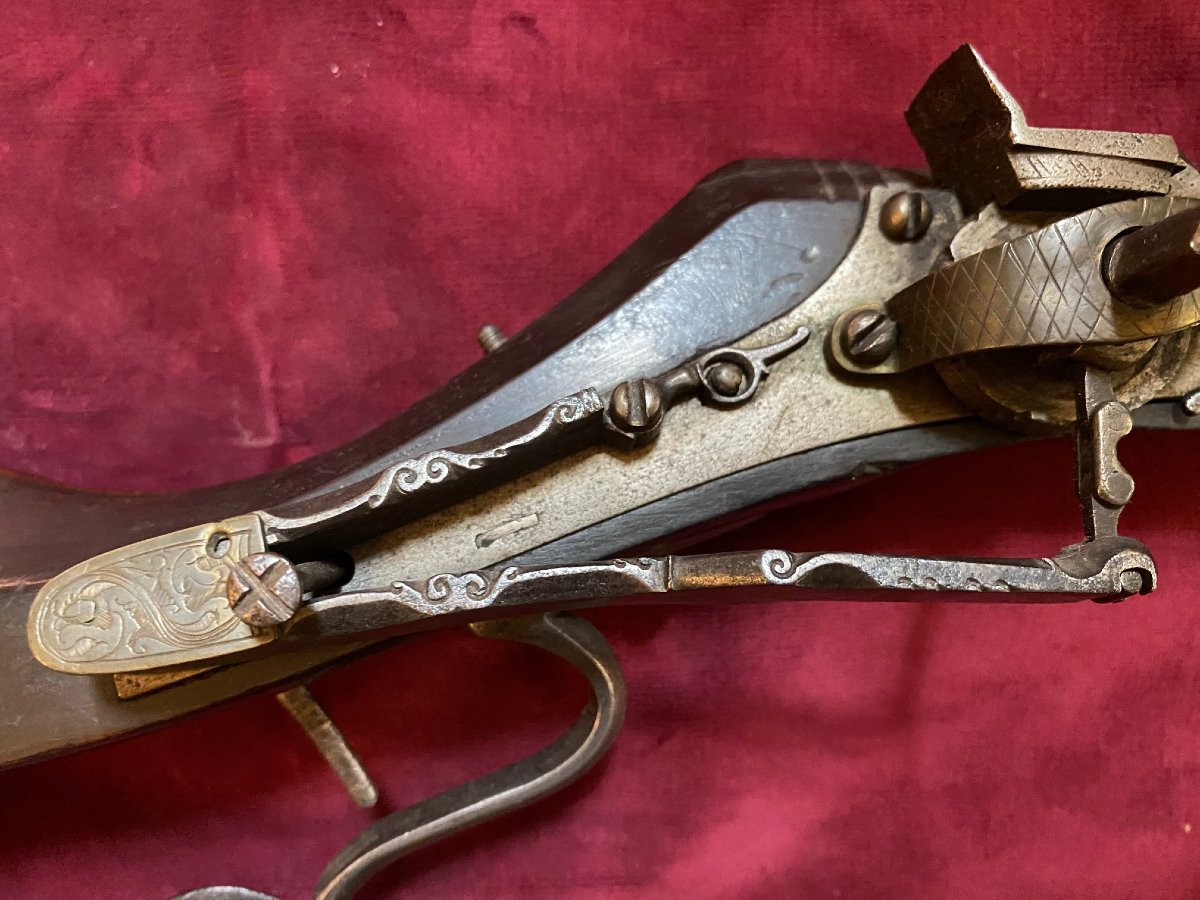 Arquebuse à rouet "Tschinke" - Epoque 1630,  poinçon de SACHSEN sur le canon octogonal.-photo-3