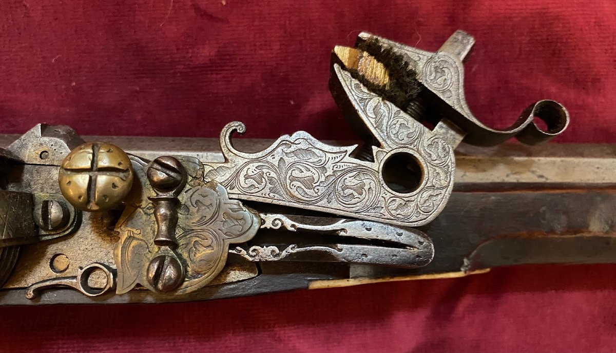 Arquebuse à rouet "Tschinke" - Epoque 1630,  poinçon de SACHSEN sur le canon octogonal.-photo-5