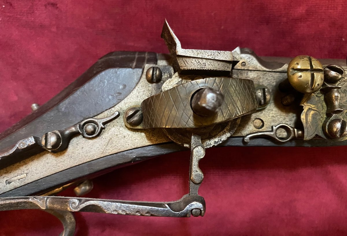 Arquebuse à rouet "Tschinke" - Epoque 1630,  poinçon de SACHSEN sur le canon octogonal.-photo-6
