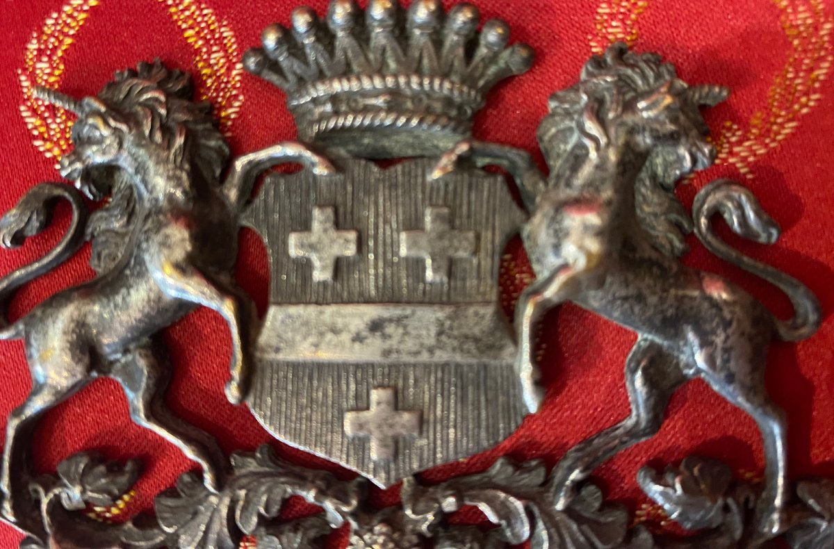  Plaque Héraldique de la Famille POTIER DE COURCY - Devise "Vincit omnia Veritas" -XVIII siècle-photo-2