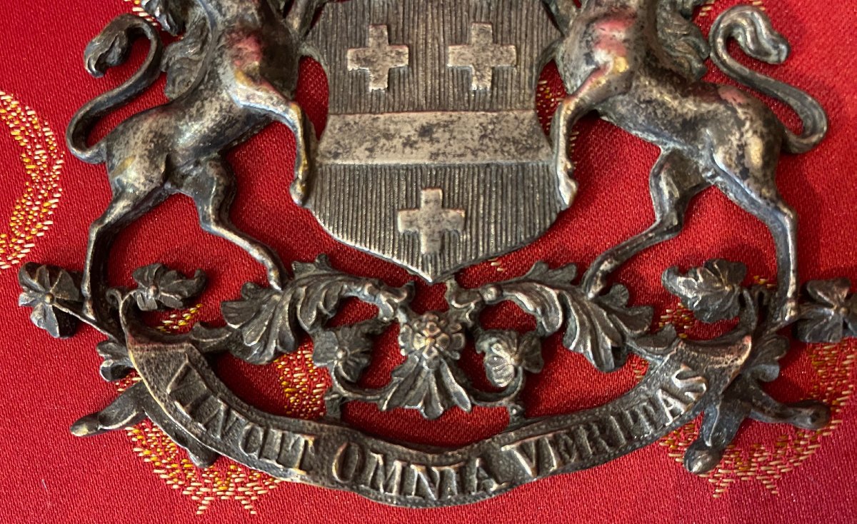  Plaque Héraldique de la Famille POTIER DE COURCY - Devise "Vincit omnia Veritas" -XVIII siècle-photo-3