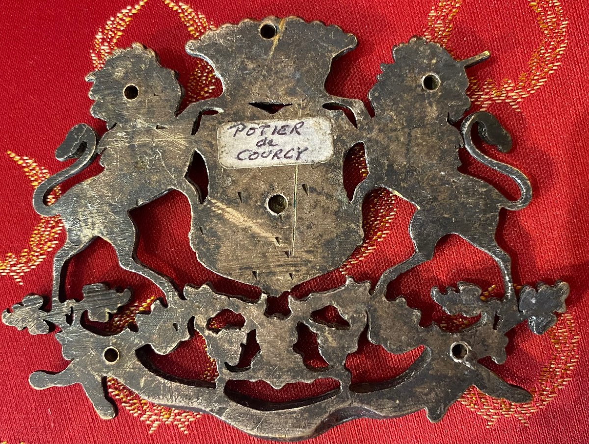  Plaque Héraldique de la Famille POTIER DE COURCY - Devise "Vincit omnia Veritas" -XVIII siècle-photo-4