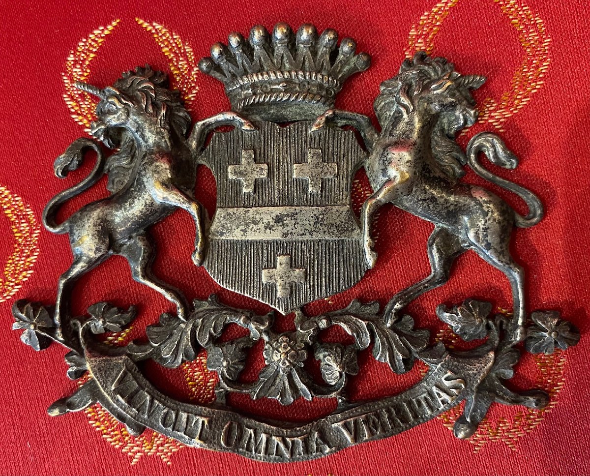 Plaque Héraldique de la Famille POTIER DE COURCY - Devise "Vincit omnia Veritas" -XVIII siècle
