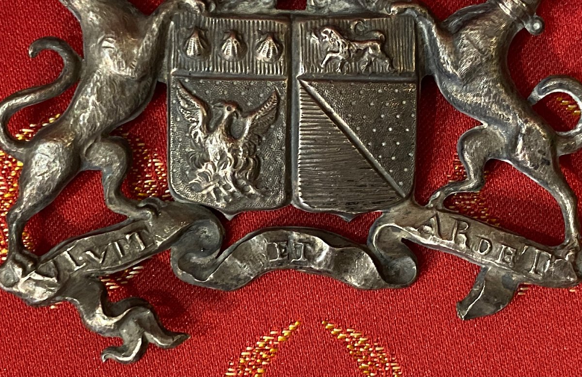 Plaque Héraldique de la Famille VIART - Devise "Vivit et Ardet" - XVIII siècle-photo-2