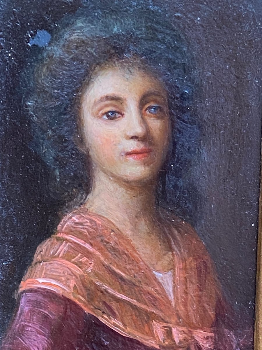 Portrait Of Charlotte Corday (1768–1793) Aged 15  Oil On Copper – 18th Century-photo-2