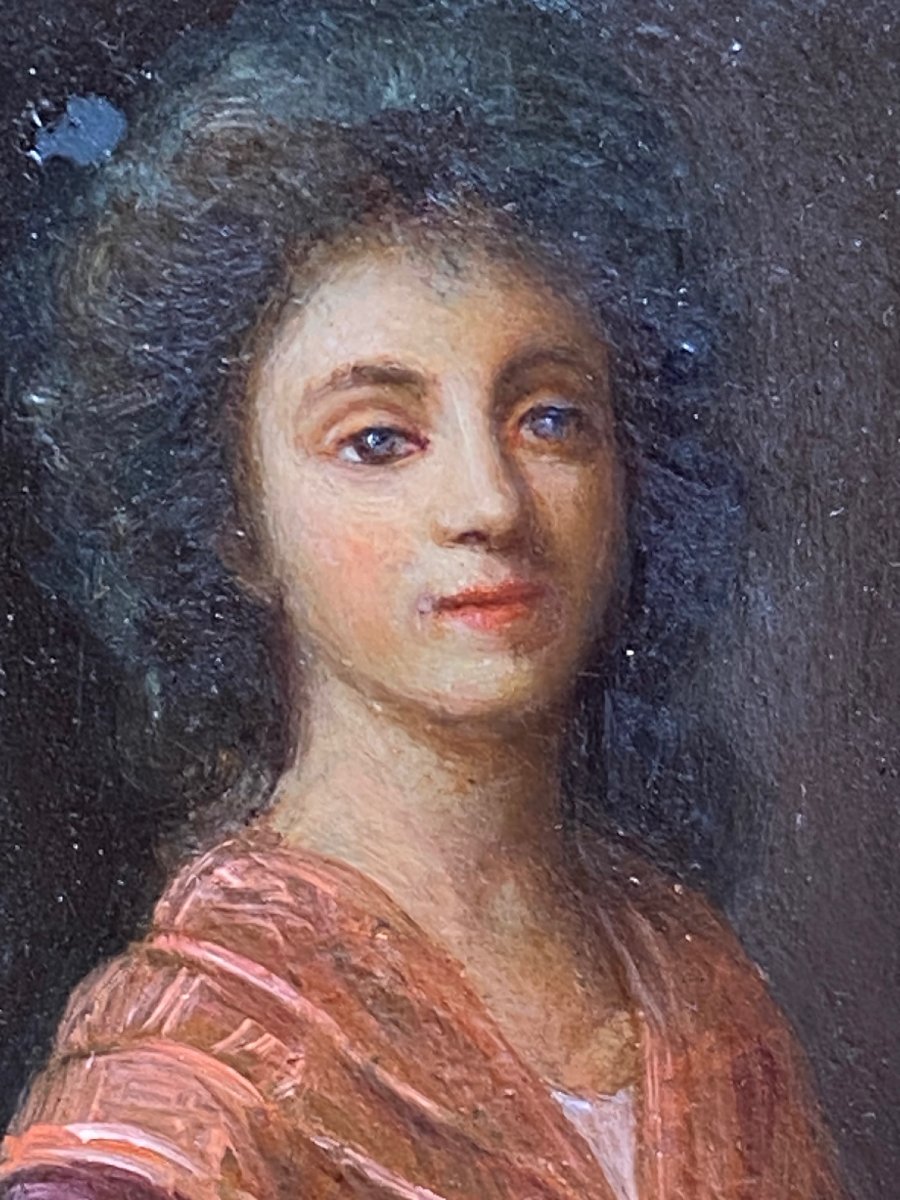 Portrait Of Charlotte Corday (1768–1793) Aged 15  Oil On Copper – 18th Century-photo-3