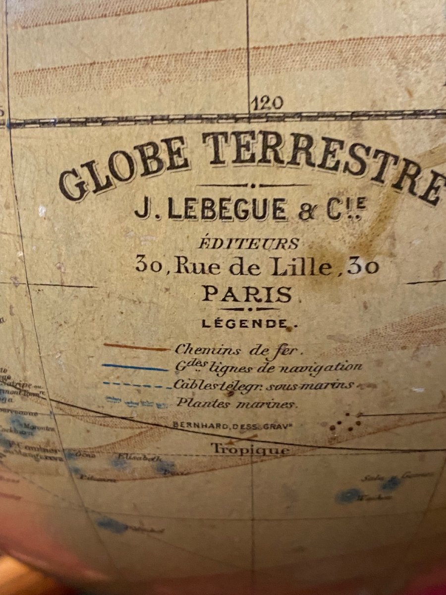 Globe terrestre  de J. LEBEGUE & Cie - Paris - Ø 25 cm - circa 1880/1890-photo-4