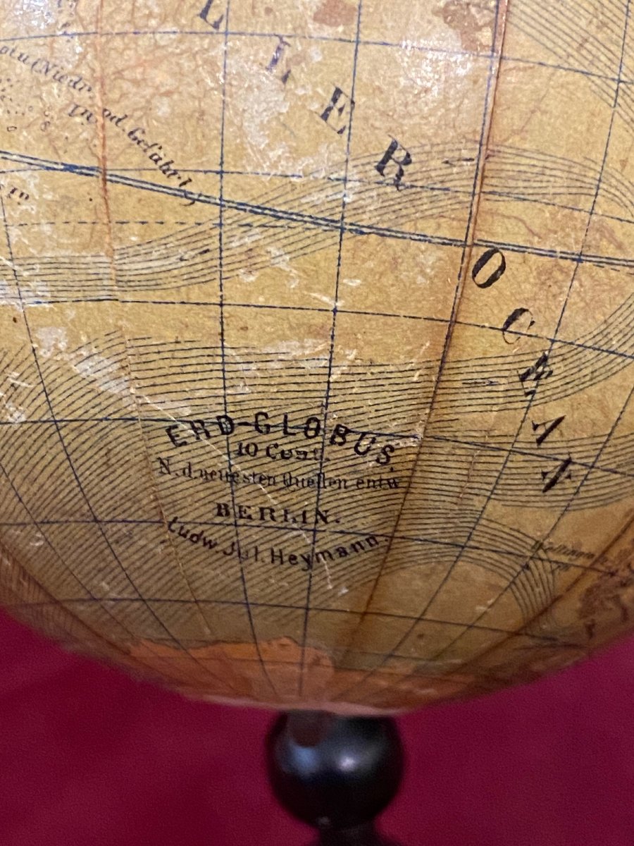 Globe Terrestre de Ludwig Julius HEYMANN - Berlin -   Ø 10 cm - circa 1880-photo-3