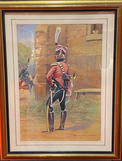 Edmond LAJOUX (1890-1960) - Aquarelle d'un Chasseur à cheval à la trompette du 8ème régiment.-photo-3