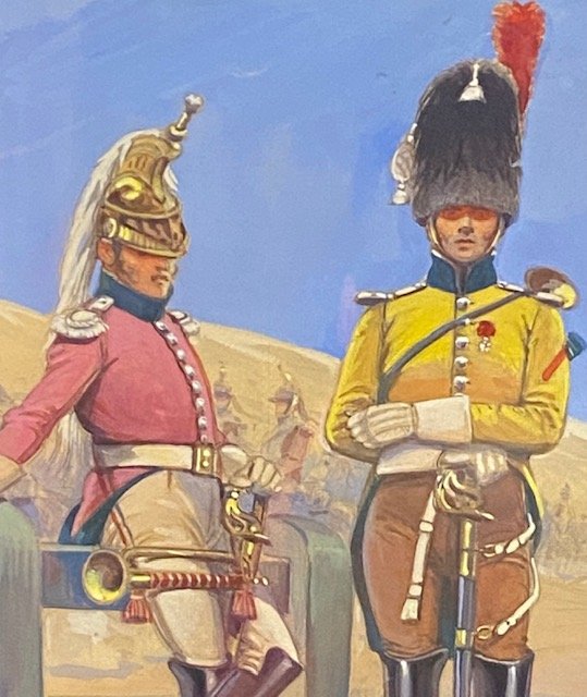 Edmond LAJOUX (1890-1960) - Aquarelle d'un Dragon et d'un Gendarme d'Elite de la Garde Impérial-photo-2