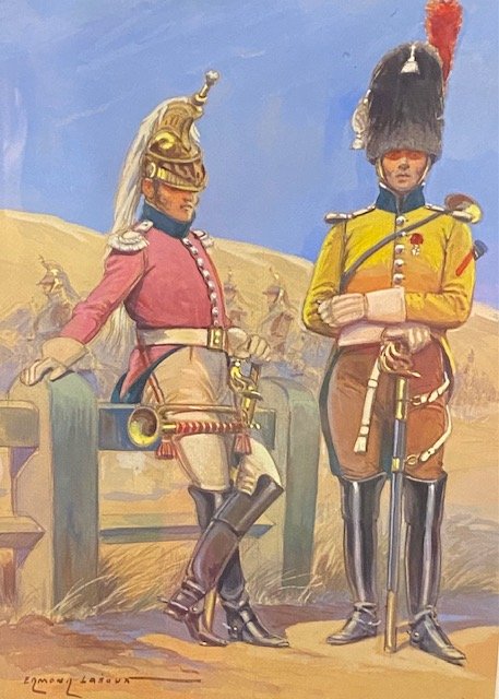 Edmond LAJOUX (1890-1960) - Aquarelle d'un Dragon et d'un Gendarme d'Elite de la Garde Impérial