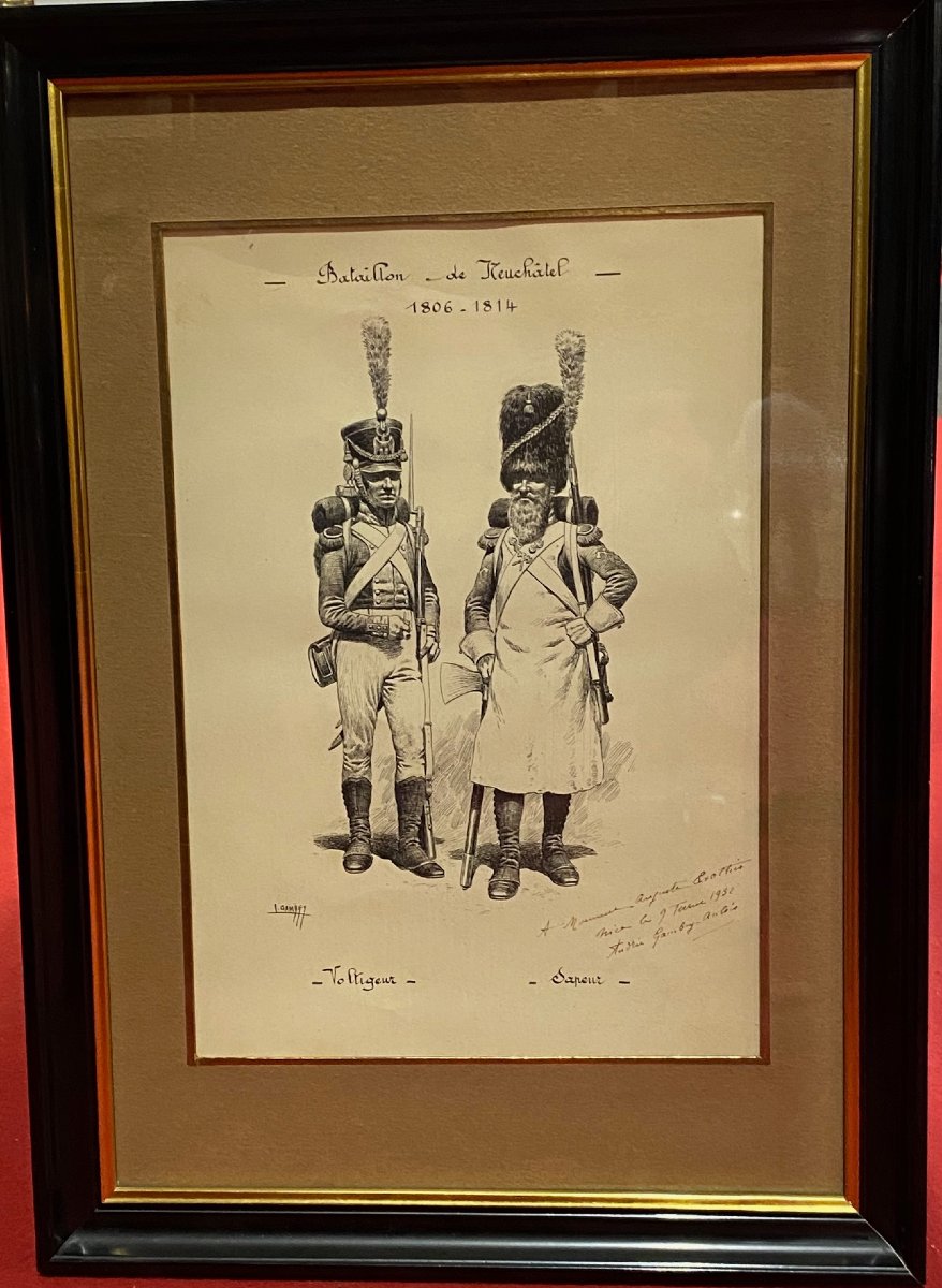 Léon GAMBEY (1883-1914) - Encre - Bataillon de Neufchâtel et Voltigeur --photo-1