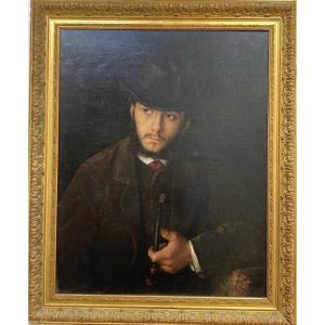 Paul De LABOULAYE (1849-1926) - Portrait De Léon Bonnat à La Pipe - Huile Sur Toile -circa 1870