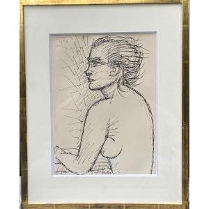 Marcel Gromaire (1892-1971) - Naked Woman In Profile Bust - Original Ink Drawing - 1939