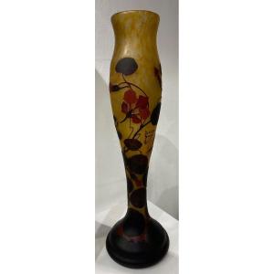 Large Daum Nancy Vase Croix De Lorraine Aux Capucines - 50 Cm - Art Nouveau - C1905