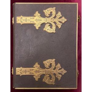 Album photo en cuir brun à ferrures dorées  - Circa 1870 - Etat Exceptionnel