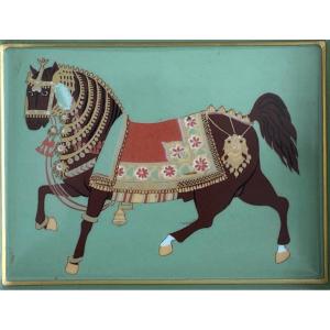 Hermes Paris - Porcelain Ashtray With Polychrome Decoration Of A Harnessed Horse.
