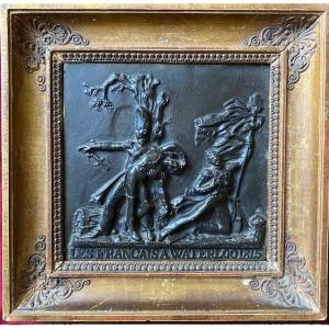 Bas relief en bronze patiné, Souvenir Napoléonnien - Waterloo - 1815
