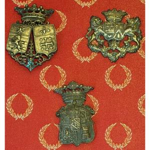 Lot de 3 plaques Héraldique de Famille Aristocratique Française - à identifier - XIX siècle